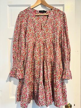 Pomander Place Floral Tiered Dress in White, Red, Pink, Green